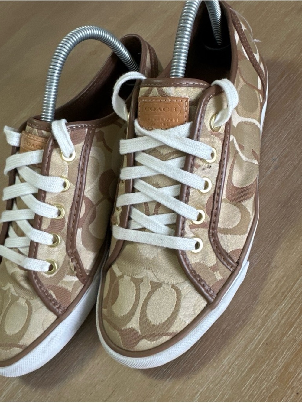 Coach Tan and Cream Signature Canvas Sneakers